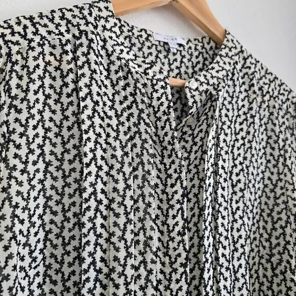 Reiss Lea Desert-trail Button Up Shirt Blouse Size US 10 Pleated Front Work - Picture 4 of 10